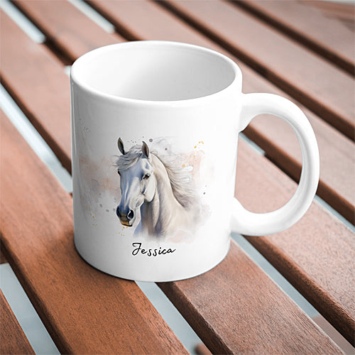 Mug Cheval Blanc, personnalisable avec prénom, tasse cadeau