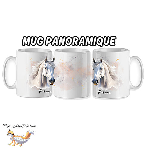Mug Cheval Blanc, personnalisable avec prénom, tasse cadeau
