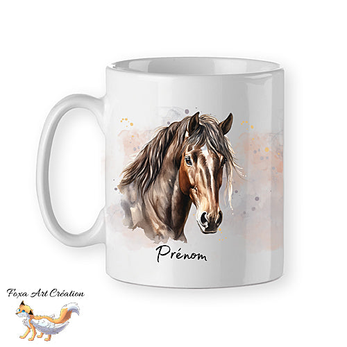Mug Cheval Alezan Brûlé, personnalisable avec prénom, tasse cadeau
