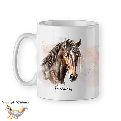 Mug Cheval Alezan Brûlé, personnalisable avec prénom, tasse cadeau