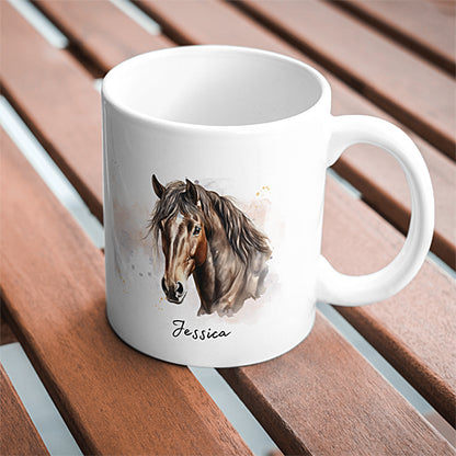 Mug Cheval Alezan Brûlé, personnalisable avec prénom, tasse cadeau