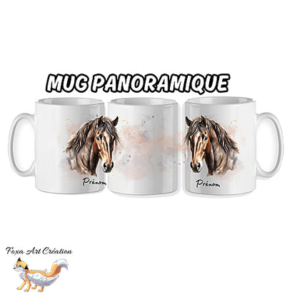 Mug Cheval Alezan Brûlé, personnalisable avec prénom, tasse cadeau