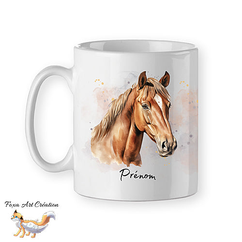 Mug Cheval Alezan, personnalisable avec prénom, tasse cadeau