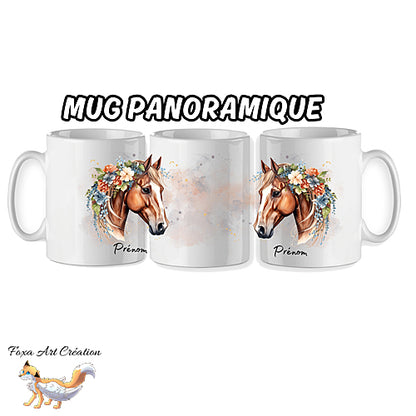 Mug Cheval Floral, personnalisable avec prénom, tasse cadeau