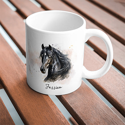 Mug Cheval Noir, personnalisable avec prénom, tasse cadeau