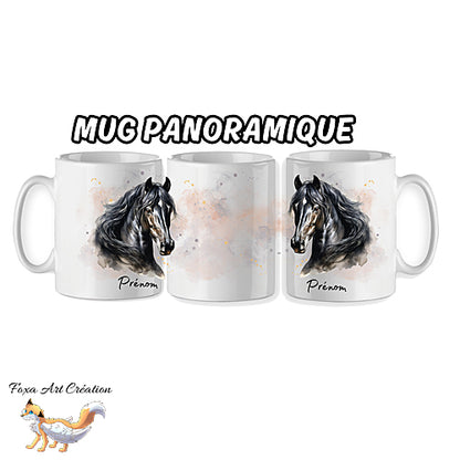 Mug Cheval Noir, personnalisable avec prénom, tasse cadeau