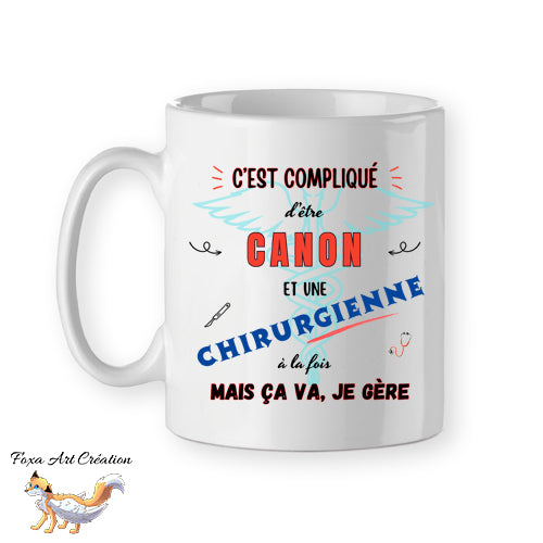 Mug Chirurgienne Canon, tasse cadeau prénom personnalisable