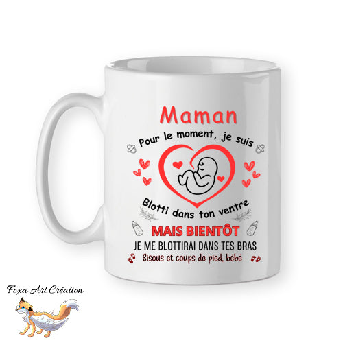 Mug personnalisé arrivée de bébé, bonjour maman, tasse cadeau personnalisable, fête des mères