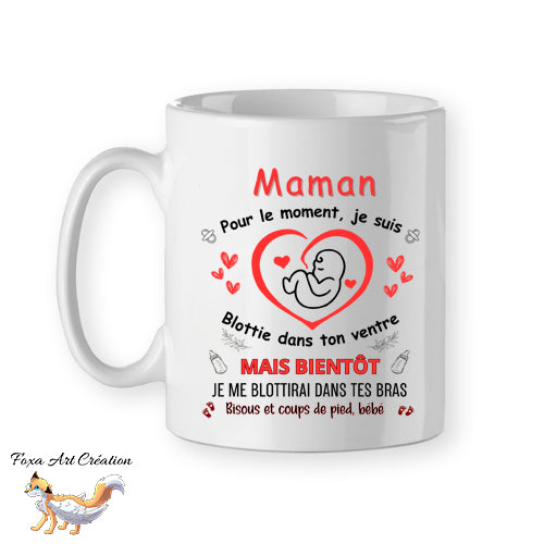 Mug personnalisé arrivée de bébé, bonjour maman, tasse cadeau personnalisable, fête des mères