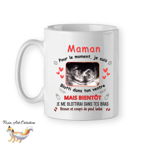 Mug personnalisé avec échographie, bonjour maman, tasse cadeau personnalisable, fête des mères