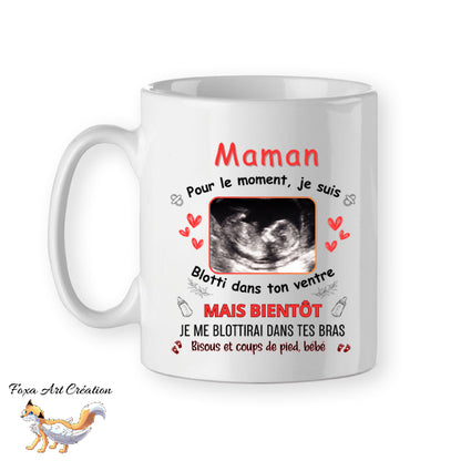 Mug personnalisé avec échographie, bonjour maman, tasse cadeau personnalisable, fête des mères