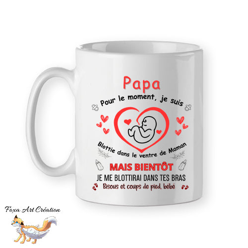 Mug personnalisé arrivée de bébé, bonjour papa, tasse cadeau personnalisable, fête des pères