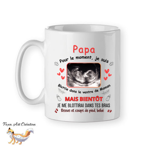 Mug personnalisé avec échographie, bonjour papa, tasse cadeau personnalisable, fête des pères