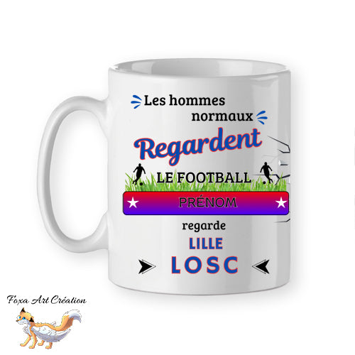 Mug personnalisé supporter football, Lille Losc, tasse cadeau personnalisable prénom
