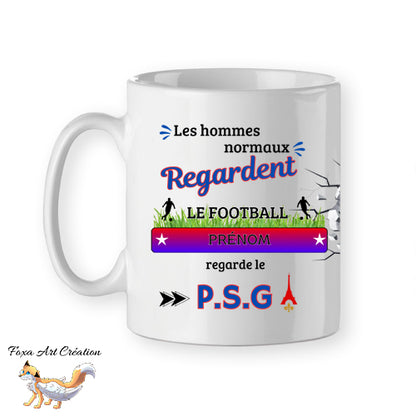Mug personnalisé supporter football, PSG, Paris Saint-Germain, tasse cadeau personnalisable prénom