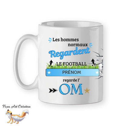 Mug personnalisé supporter football, OM, Olympique de Marseille, tasse cadeau personnalisable prénom