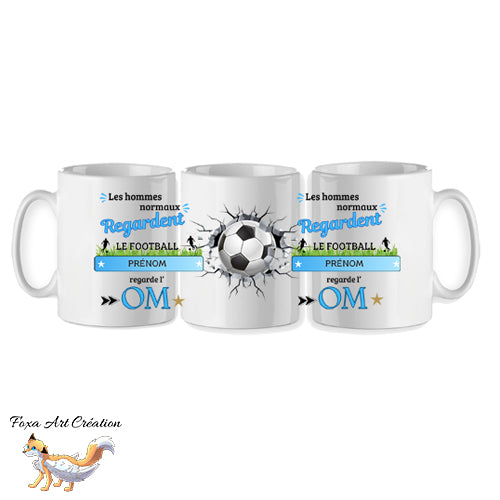 Mug personnalisé supporter football, OM, Olympique de Marseille, tasse cadeau personnalisable prénom