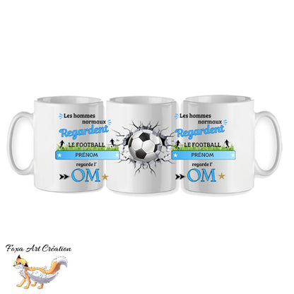 Mug personnalisé supporter football, OM, Olympique de Marseille, tasse cadeau personnalisable prénom