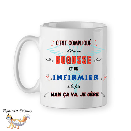 Mug Infirmier Bogosse, beau gosse, tasse cadeau prénom personnalisable