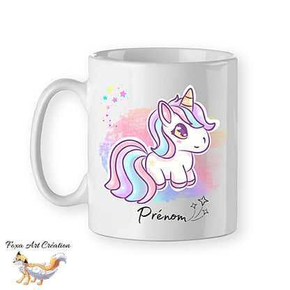 Mug Petite Licorne, arc-en-ciel, mignon, tasse personnalisable prénom cadeau