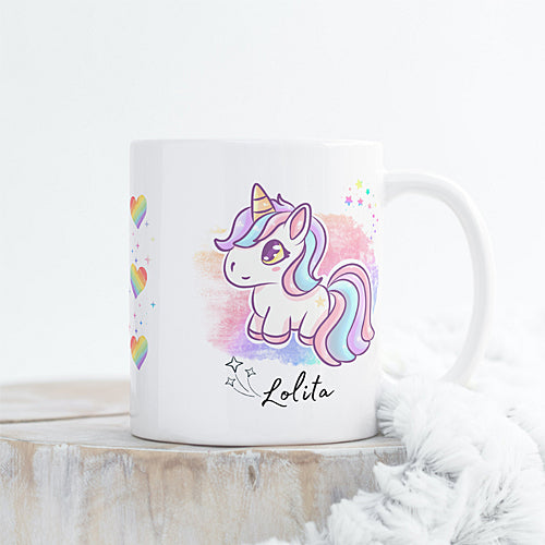 Mug Petite Licorne, arc-en-ciel, mignon, tasse personnalisable prénom cadeau