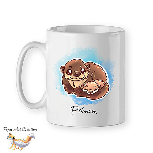 Mug Loutres Mignonnes, bébé loutre, personnalisable avec prénom, tasse cadeau