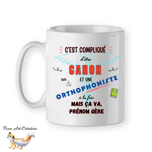 Mug Orthophoniste Canon, tasse cadeau prénom personnalisable