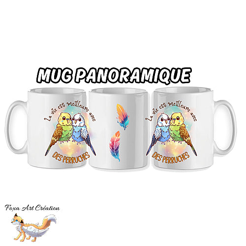 Mug Perruches Ondulées "la vie est meilleure avec des perruches", tasse cadeau