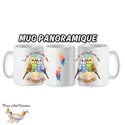 Mug Perruches Ondulées "la vie est meilleure avec des perruches", tasse cadeau