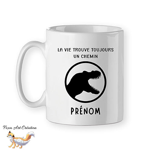 Mug Dinosaures "La vie trouve toujours un chemin", style Jurassic Park, tasse personnalisable