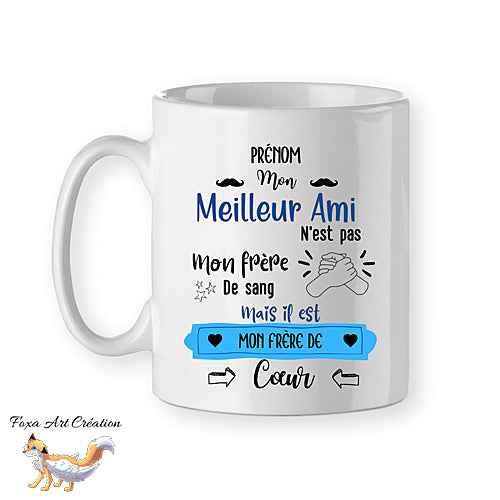 Mug Meilleur Ami "Frère de Cœur", tasse cadeau prénom personnalisable
