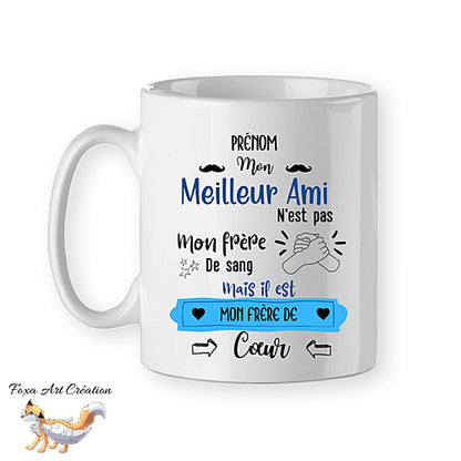 Mug Meilleur Ami "Frère de Cœur", tasse cadeau prénom personnalisable
