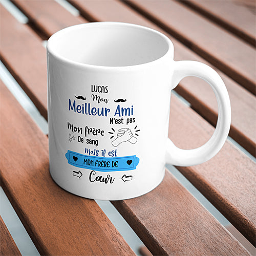 Mug Meilleur Ami "Frère de Cœur", tasse cadeau prénom personnalisable