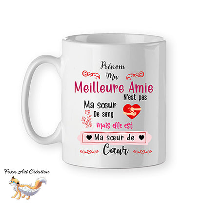 Mug Meilleure Amie "Sœur de Cœur", tasse cadeau prénom personnalisable