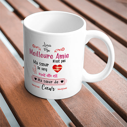 Mug Meilleure Amie "Sœur de Cœur", tasse cadeau prénom personnalisable