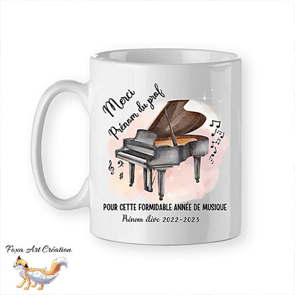 Mug Merci pour cette belle année de Musique, prof de musique, piano, tasse cadeau prénom personnalisable