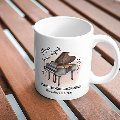 Mug Merci pour cette belle année de Musique, prof de musique, piano, tasse cadeau prénom personnalisable