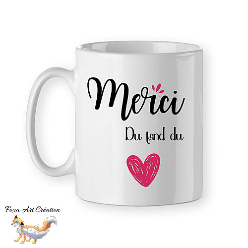 Mug Merci du fond du cœur, remerciement, tasse personnalisable prénom cadeau