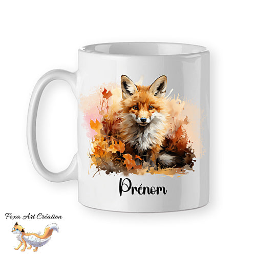 Mug Renard Roux Automnal, Renardeau, tasse cadeau personnalisable