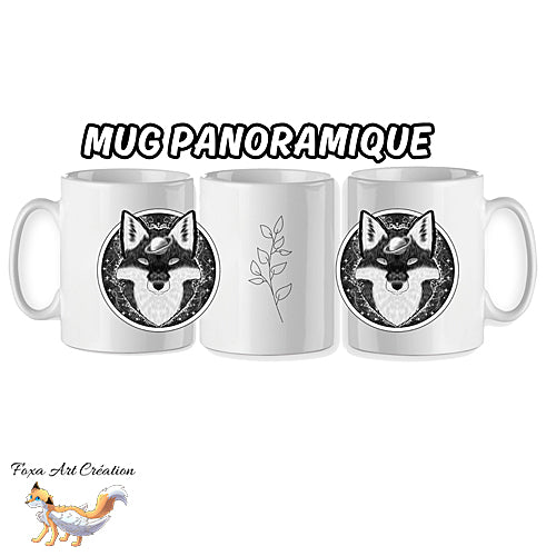 Mug Renard Roux Astral, Noir et Blanc, style tattoo, tasse cadeau