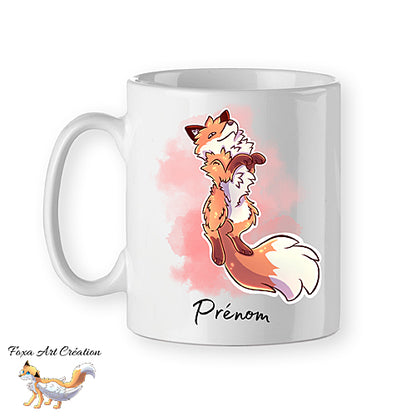 Mug Renard Roux, Paisible et Joyeux, Flottant, tasse cadeau personnalisable