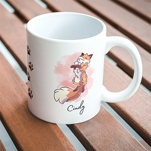 Mug Renard Roux, Paisible et Joyeux, Flottant, tasse cadeau personnalisable