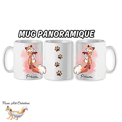 Mug Renard Roux, Paisible et Joyeux, Flottant, tasse cadeau personnalisable
