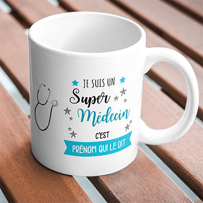 Mug Super Médecin, féminin et masculin, tasse cadeau prénom personnalisable