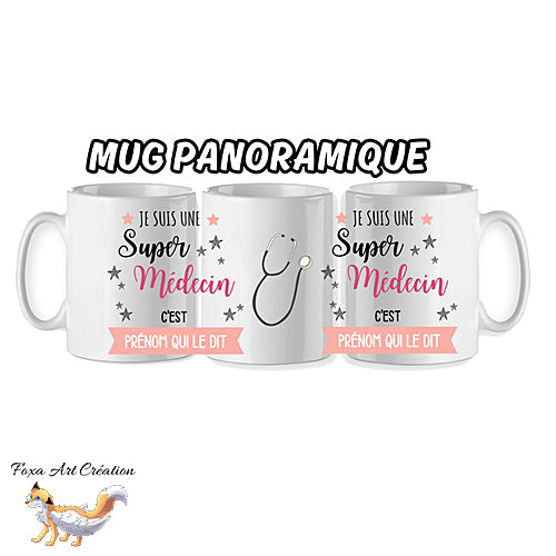 Mug Super Médecin, féminin et masculin, tasse cadeau prénom personnalisable