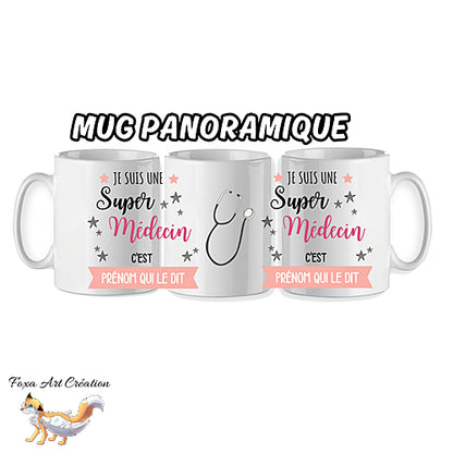 Mug Super Médecin, féminin et masculin, tasse cadeau prénom personnalisable