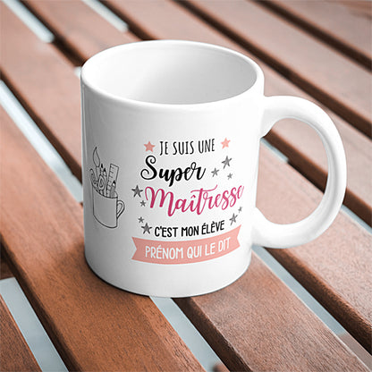 Mug Super Prof, Maître ou Maîtresse, tasse cadeau prénom personnalisable, cadeau d'élève