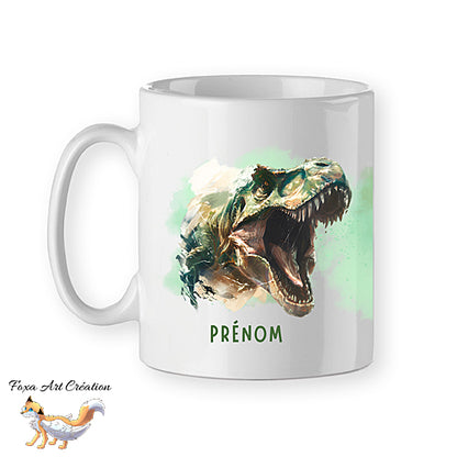 Mug Dinosaure, Tyrannosaure T-Rex, style Jurassic Park, nuances vertes, tasse personnalisable