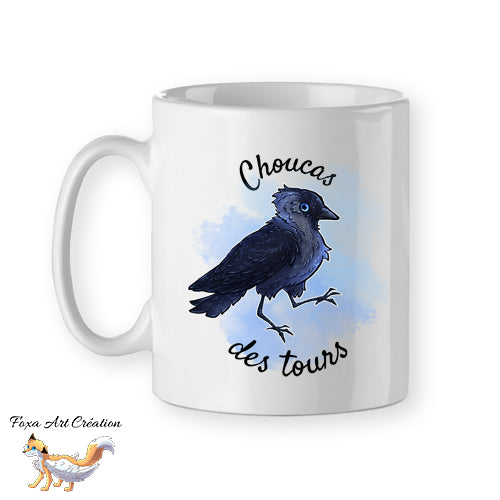 Mug Choucas des Tours, oiseau corvidé, tasse cadeau corbeau corneille