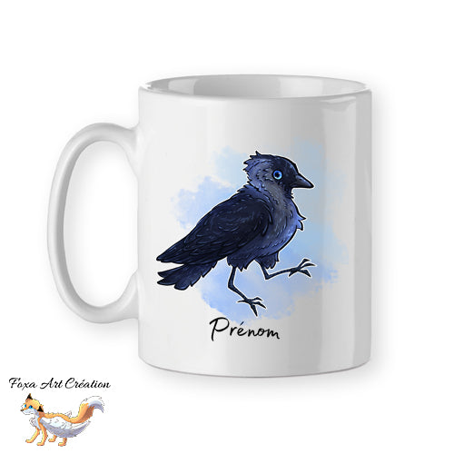 Mug Choucas des Tours, oiseau corvidé, tasse cadeau prénom personnalisable